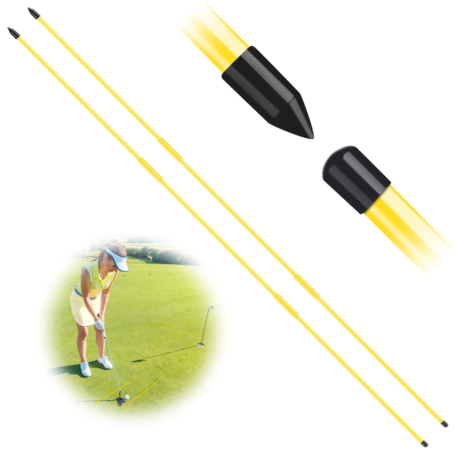 Golf Alignment Stick Sticks Training Aid Rods Rod Cover Tool Swing Trainer Aids Set of 2, Foldable Practice Rods Training Aiming Putting Full Swing Trainer Posture for Men Women (2 Pack in Amber)…