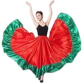 Backgarden Women Multicolored Satin 20 Yard Ruffles Long Maxi Skirt for Belly Dance Flamenco Mexico Folkloric