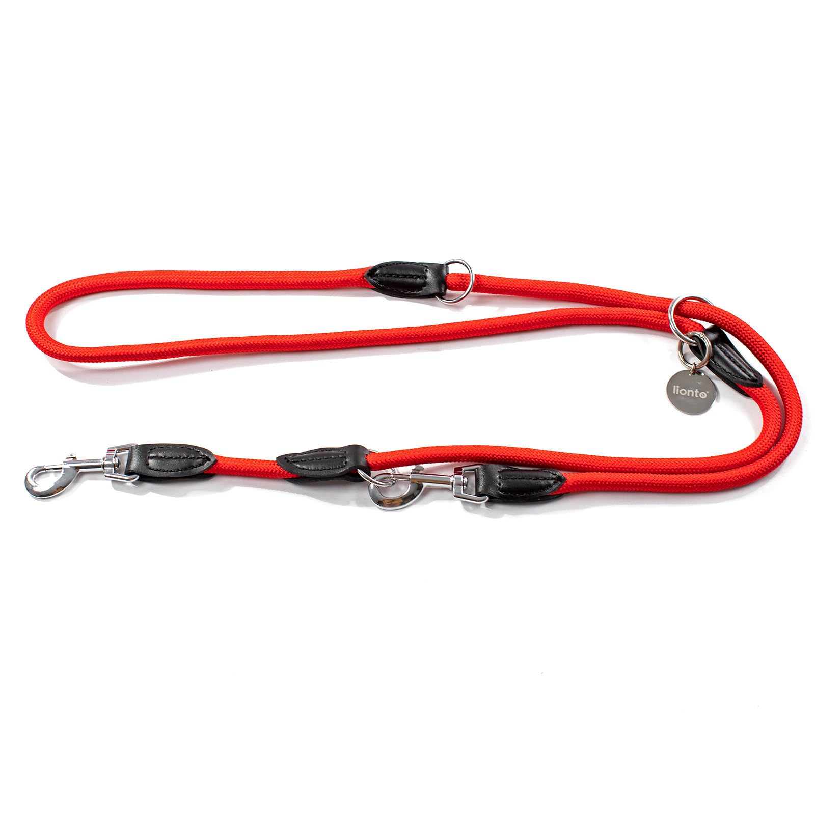 lionto Multifunctional leash adjustable for all dogs, weatherproof shoulder leash up to 200 cm, robust dog lead easy to clean, versatile leash with rustproof stainless steel carabiners, red