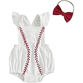 KtwHarnu Infant Baby Girl Baseball Outfit Ruffle Sleeveless Bubble Romper Corduroy Overalls Bodysuit Newborn Summer Clothes