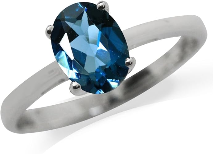 Silvershake Petite 3 Stone Genuine London Blue Topaz White Gold Plated 925 Sterling Silver Ring