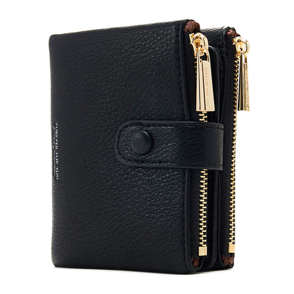 Women's Purse, PU Leather Wallet, Small Wallet for Women (Black)