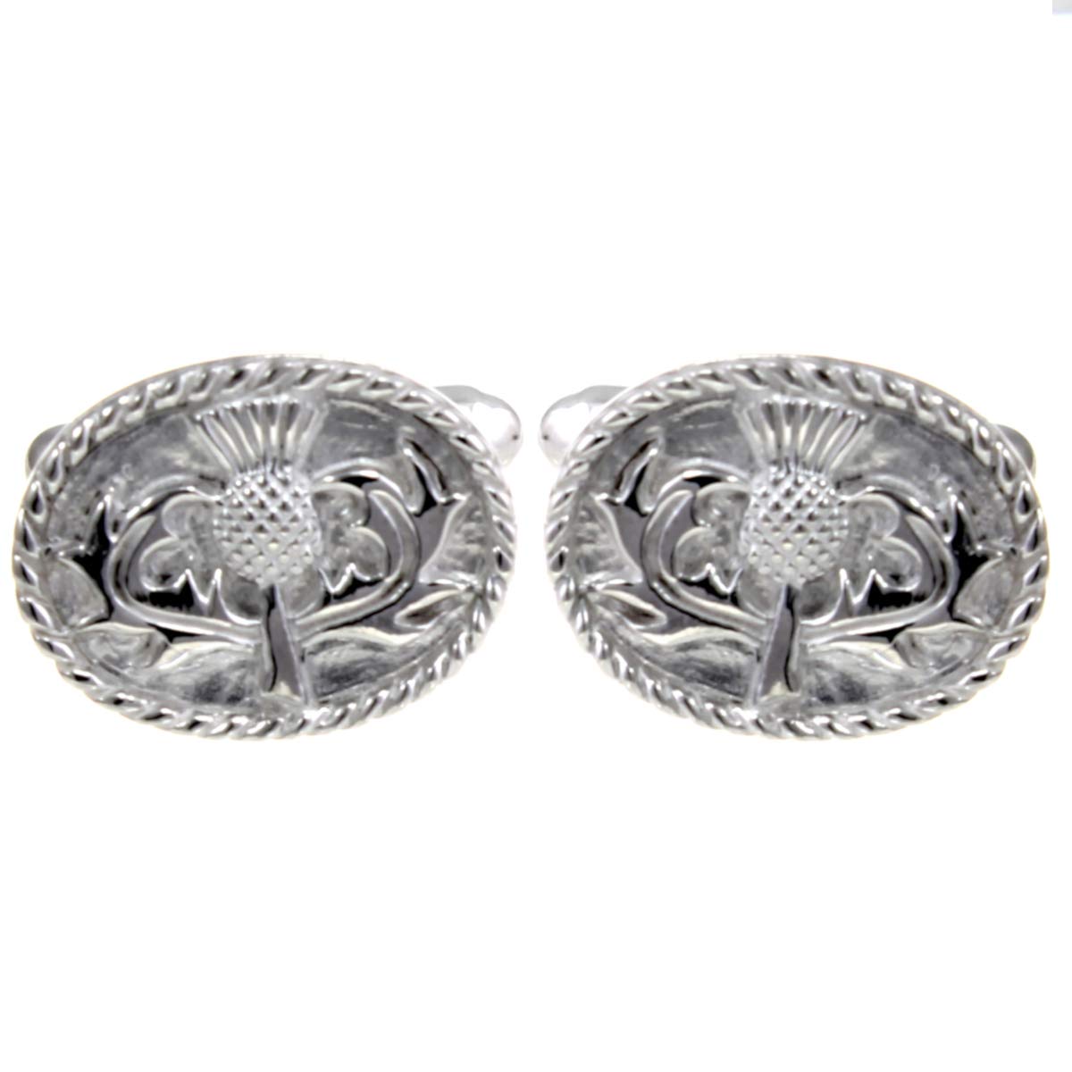 Alexander Castle 925 Sterling Silver Scottish Thistle Cufflinks for Men - Scottish Gift Cuff Links with Jewellery Gift Box
