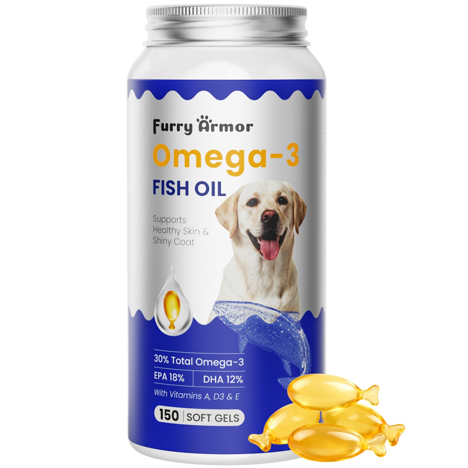 Omega 3 Fish Oil for Dogs & Cats - Promotes Healthy Skin, Shiny Coat, & Strong Joints - Made with Wild Alaskan Salmon Oil for Dogs – Tasty Fast-Absorbing Omega 3 6 9 Liquid Supplement 150 Soft Gels