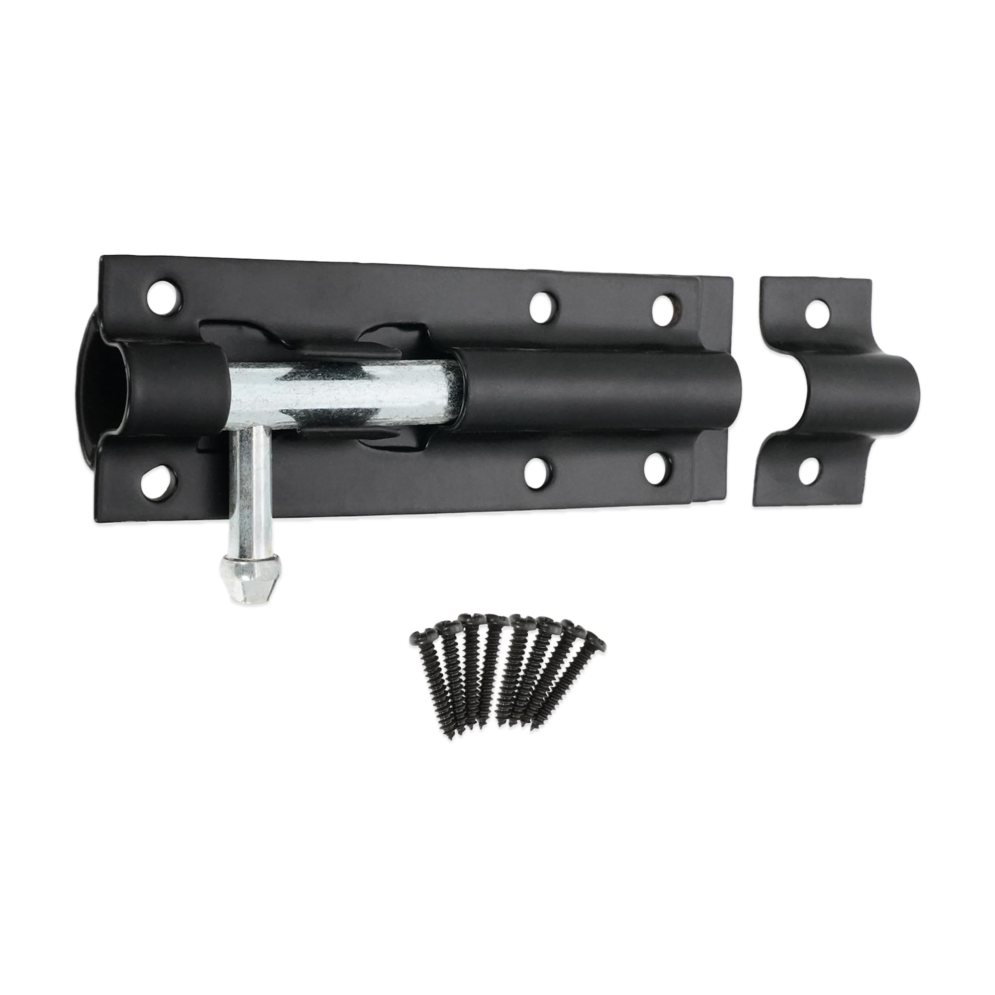 Garden Gate Shed Door Straight/Necked Tower Barrel Bolt Catch Black 4" 6" 8" (Straight Tower Bolt, 102mm 4" Inch Bolt)