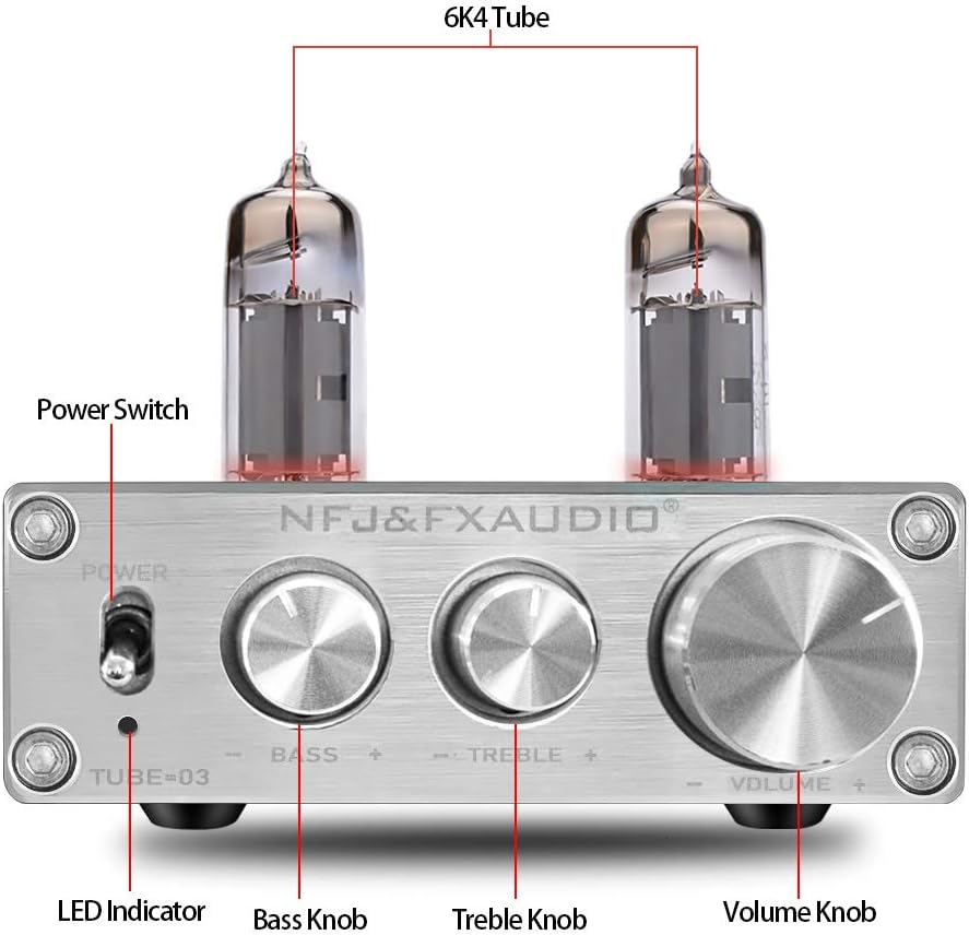 Amazon Com Fx Audio Tube 03 Tube Preamplifier 6k4 Tube Hi Fi Tube Preamp With Bass Treble Control Home Theater Stereo Audio Preamplifier Dc 12v Silver Home Audio Theater