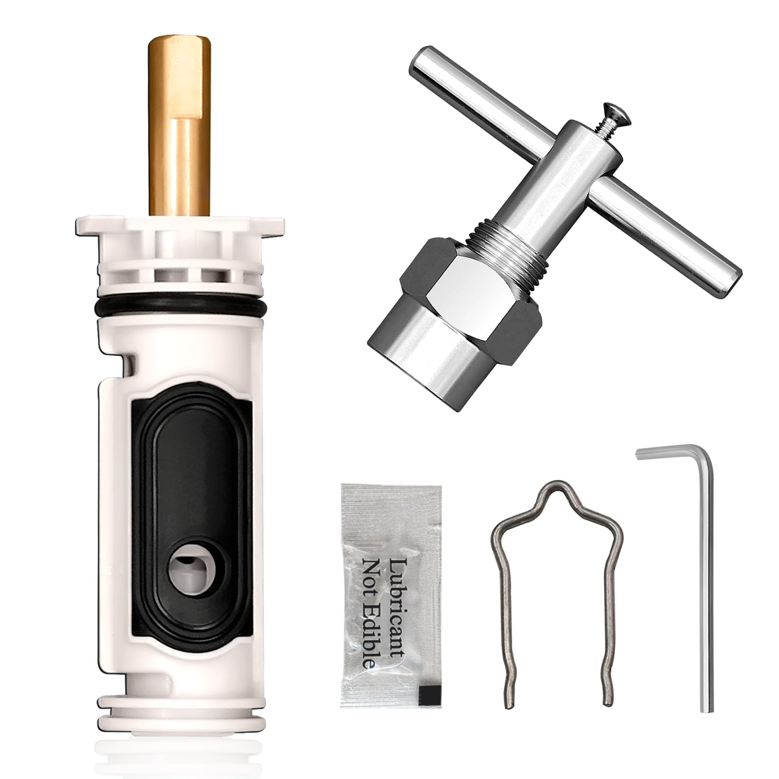 Photo 1 of Replacement Cartridge for 1222 with Puller & Retainer Clip, Tub and Shower Repair Kit for One Handle Faucet, Bathtub Shower Valve Parts and Removal Tool, Brass and Plastics