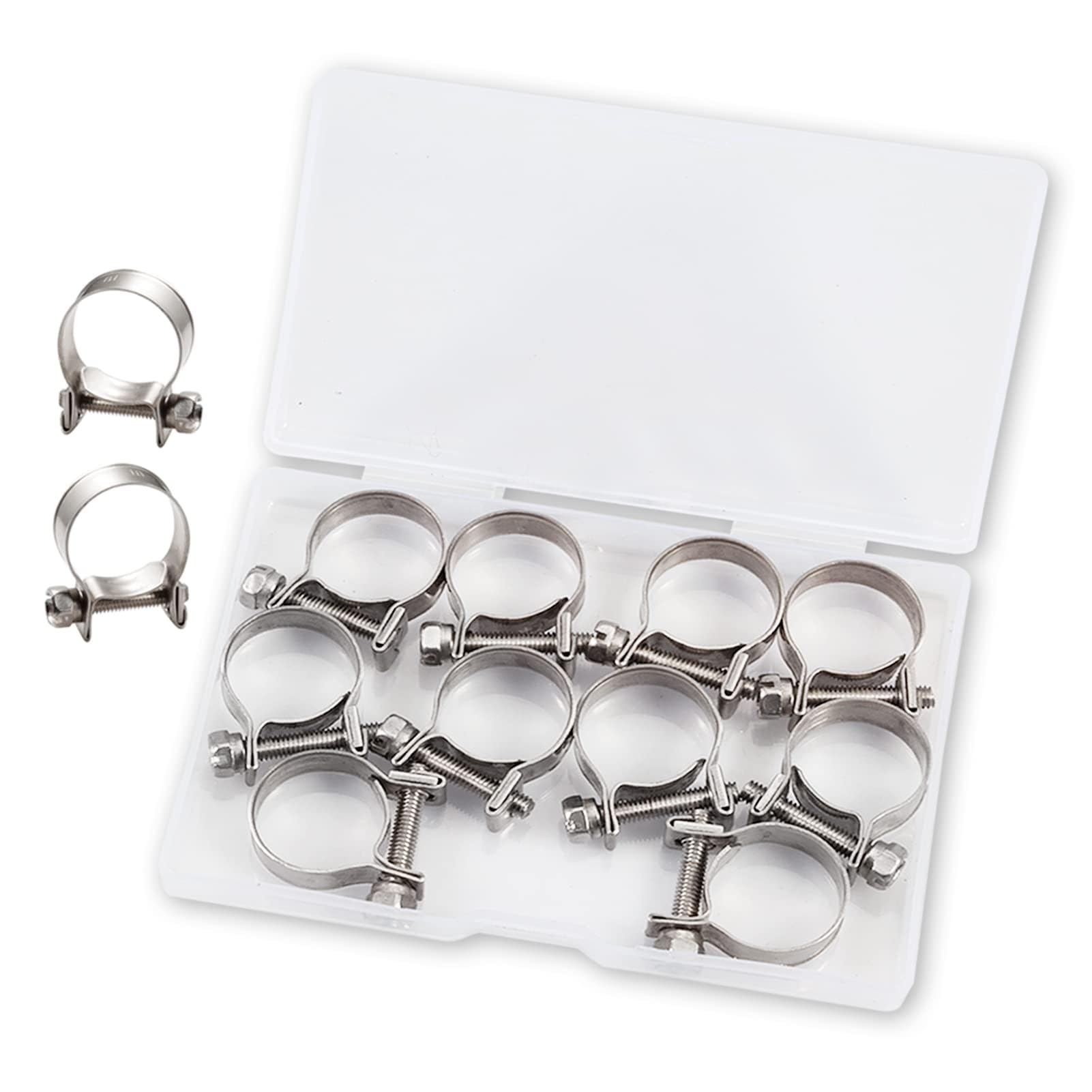 LEONTOOL 10pcs Stainless Steel Mini Fuel Line Pipe Hose Clamp Clip 18-20mm Fuel Injection Line Style Hose Clamp Adjustable Pipe Hose Clip Tube Clamps for Diesel Petrol Pipe (23/32" - 3/4" Dia)