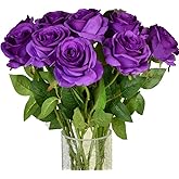 Amzali Artificial Flowers, Real Looking Blush Fake Rose Long Stem Silk Artificial Rose Flower Home Decor for Bridal Wedding Bouquet, Centerpieces Birthday Shower Party Garden floral Arrangement Purple