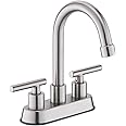 YardMonet Brushed Nickel Bathroom Sink Faucet, 4-Inch Centerset Bathroom Faucet with 2 Handles, Stainless Steel Tap with Pop 