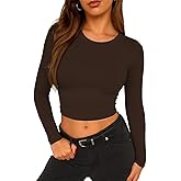 ForeFair Womens Crew Neck Long Sleeve Crop Top Tight Going Out Tops Fitted Fall Y2K Basic Shirts