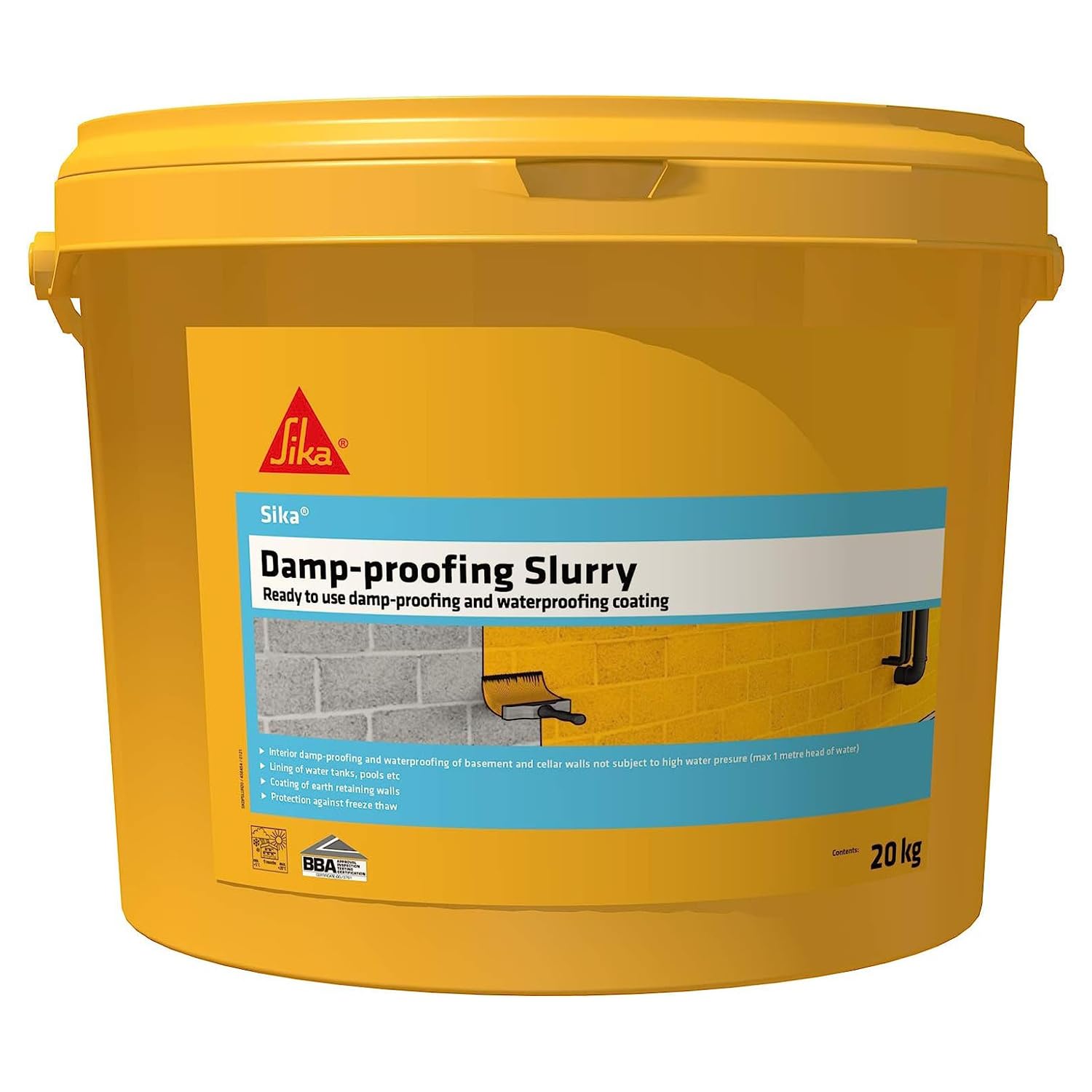 Sika Damp Proofing Slurry – Waterproof – Adjustable Consistency – Interior and Exterior Applications – Grey – 20kg