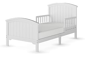 Child Craft Hampton Arch Top Toddler Bed for Kids with Guard Rails, Low to Ground Design, Made of Pinewood, Featuring Clean Lines to Match Any Décor (Matte White)