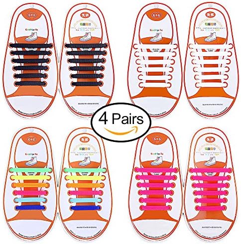 No Tie Shoelaces, ZLF No Tie Shoelaces for Kids and Adults Waterproof Silicone Elastic Athletic Running ShoeLaces with Multicolor for Sneaker Boots Board Shoes for Kids Black+White+Pink+Mix Color