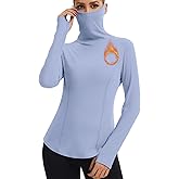 WOWENY Thermal Turtleneck Tops for Women Long Sleeve Shirts Running Base Layer with Face Mask Neck Gaiter Thumbholes