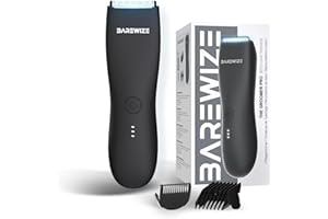BAREWIZE Body Hair & Pubic Hair Trimmer for Men | Waterproof, USB-C Rechargeable, LED Light, Replaceable Ceramic Blade, Electric Ball Shavers, Manscape Kit, Mens Personal Groomer (Noir)