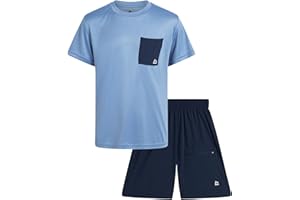 RBX Boys Athletic Shorts Set - 2 Piece Active Short Sleeve Shirt and Woven Performance Running Tech Shorts for Boys (4-12)