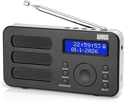 August MB225B Portable DAB/DAB+ FM Radio 40 Presets 2000mAh Battery Black