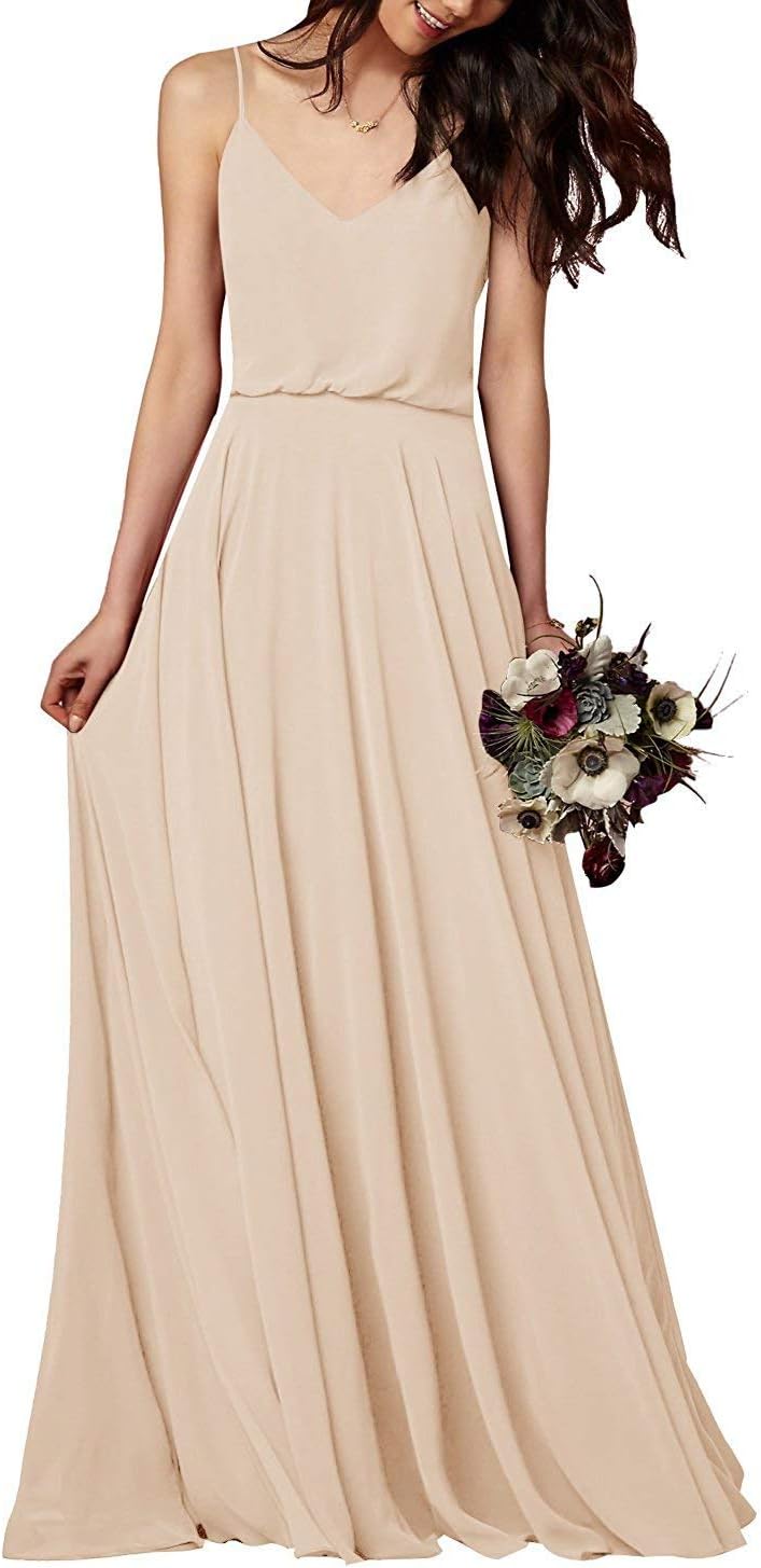 EverLove Women's Long Spaghetti Straps Prom Dress Chiffon Bridesmaid Dresses