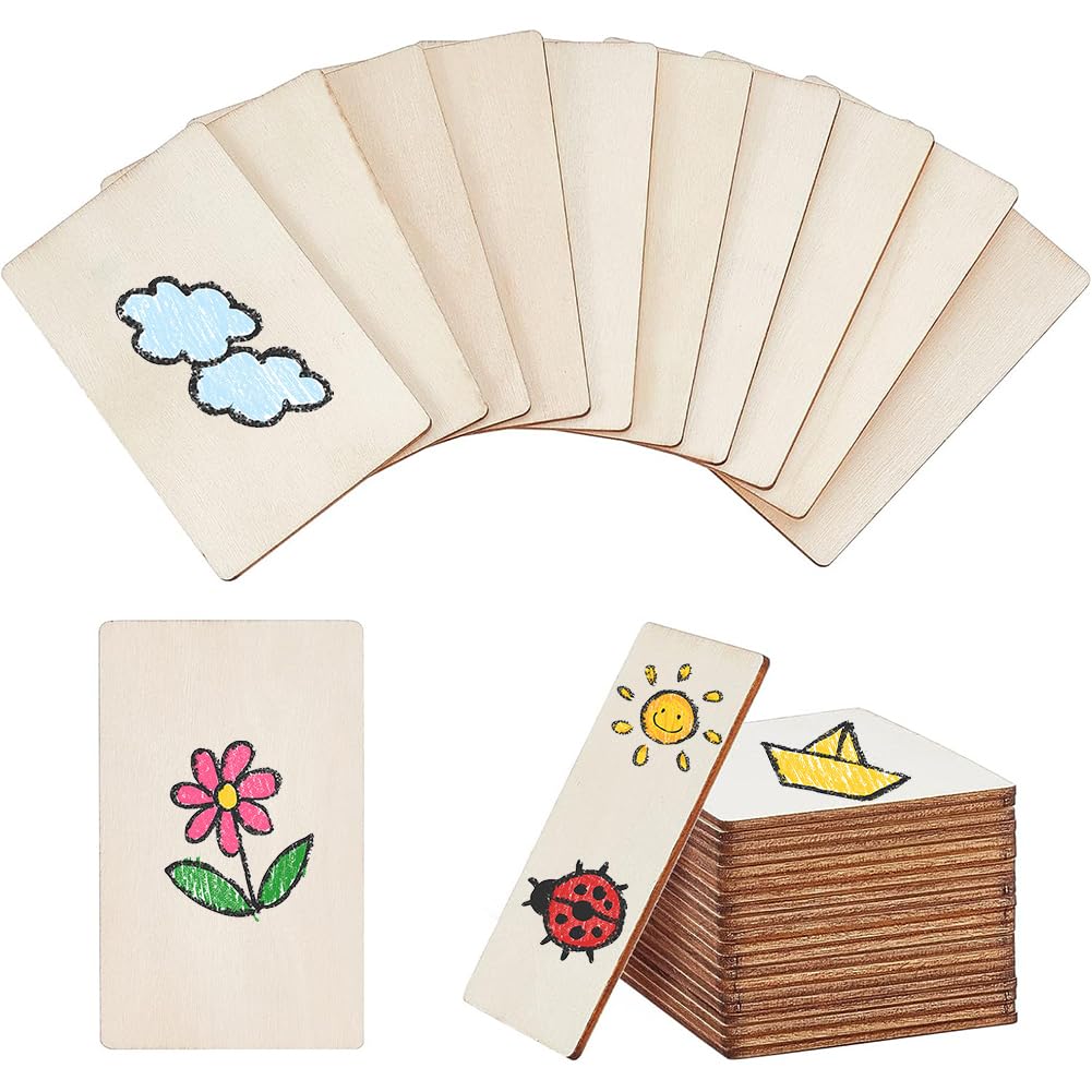 NBEADS 30 Pcs Wooden Blanks Business Cards, 2.5mm Thick Blanks Name Card Laser Engraved Business Card Rectangle Unfinished Wood Pieces Wooden Cutouts for Home Office Clients DIY Gift Cards, 8.6x5.4cm