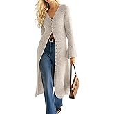 BQDCQB Womens Long Cardigan Sweaters Button Down Bell Sleeve Open Front Ribbed Knit Midi Dress Fall Trendy Outfits