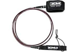 XM SURF MORE COMP Premium Surfboard Leash, Choose 5/6/7/8/9/10ft Length, Cord Thickness (.220 in.), Colors, Key Pocket, Unbreakable Swivels, Detachable Railsaver, Made in USA [3 Yr Warranty]