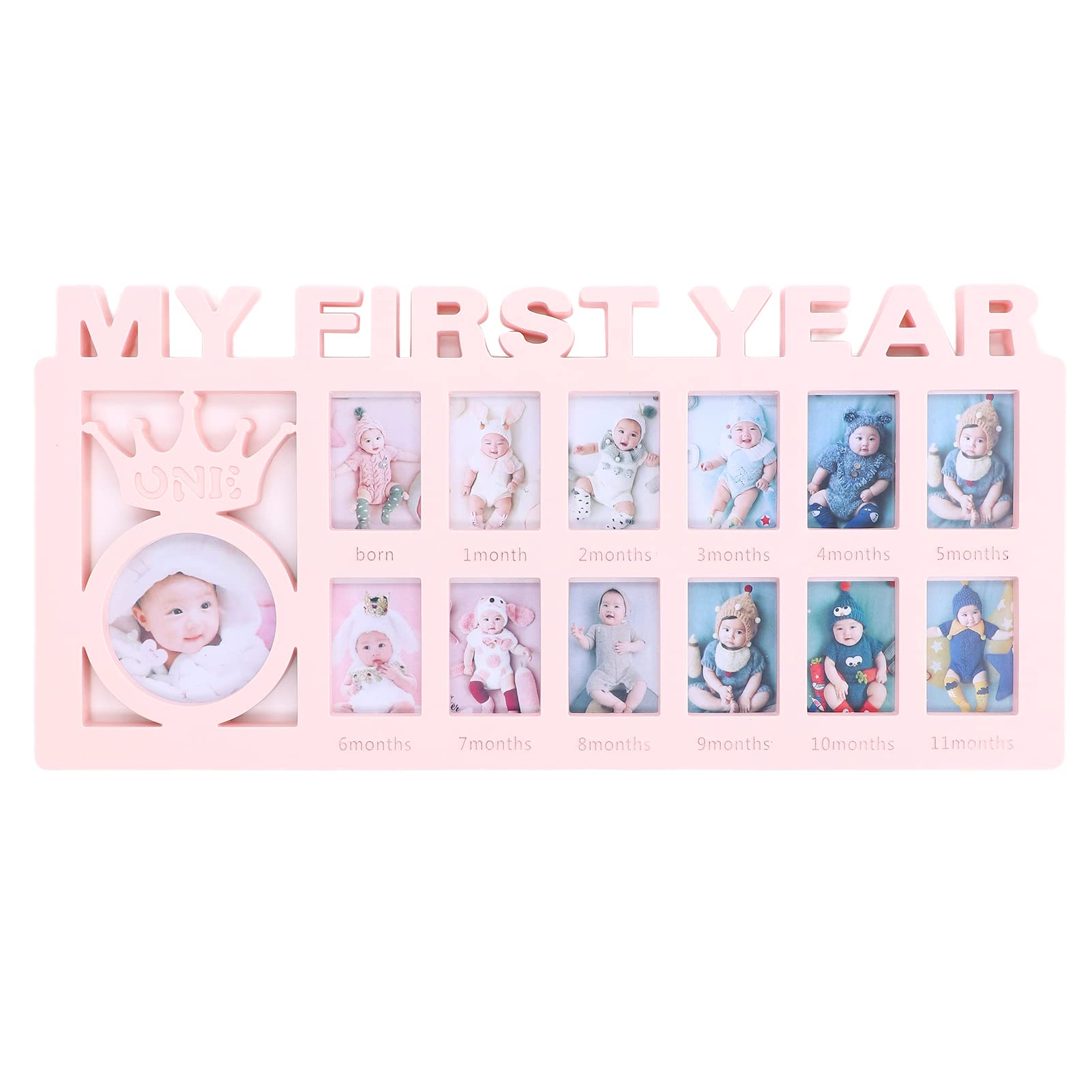 YUMILI Newborn Photo Frame, Durable Polished 12 Small Picture Frames, Record Baby's Monthly Growth Baby Prints Photo Frame for Decoration, Gift Giving(Pink)