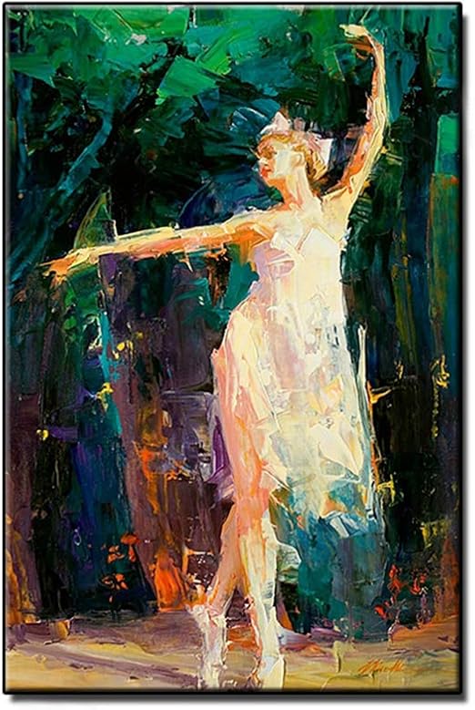 Bailando Vestido Blanco Chica Pintado A Mano Pintura Hermoso Pared