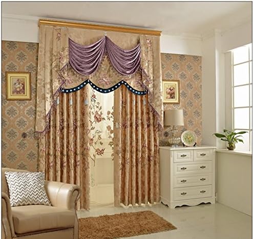 Airdodo Luxurious European Decorative Style Gold Floral Embroidered 70-inch By 95-inch Grommet Top Curtain (One Panel)