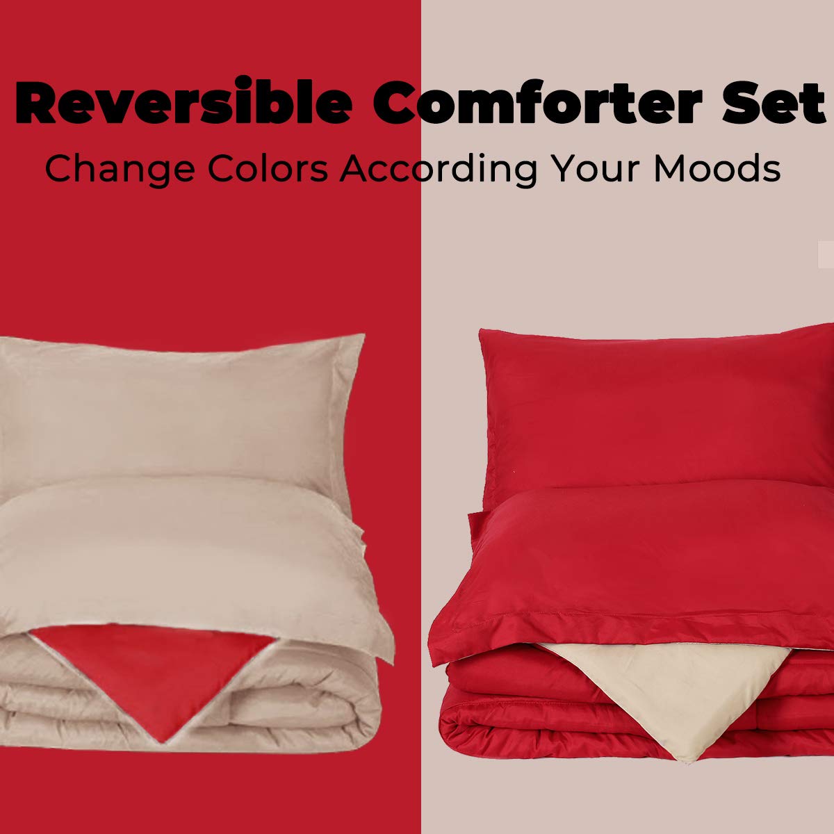 HONEYMOON HOME FASHIONS Queen Reversible Comforter Set, 3 Pieces, Red and Tan