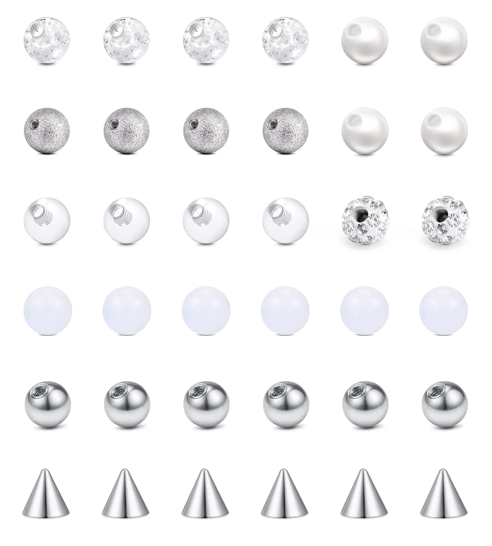 incaton Piercing Balls 1.2/1.6mm Stainless Steel 14/16G Replacement Balls Set 3/4/5/8mm for Belly Nipple Tongue Lip Septum Spare Balls