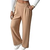 EVALESS Womens Wide Leg Work Pants Straight Elastic High Waisted Double Button Trousers Business Casual Pants with Pockets