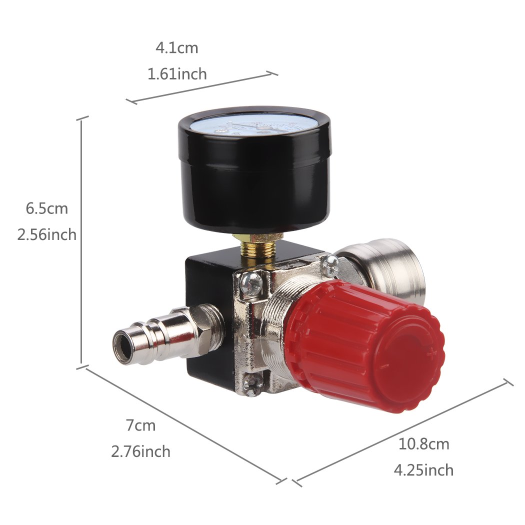 1/4" Druckminderer, Preciva EU-Standard Druckregler Druckregelventil Druckschalter Regelventil Druckschaltventil mit Manometer 175 PSI für Luftverdichter, Luftkompressor - 3 Löcher 3