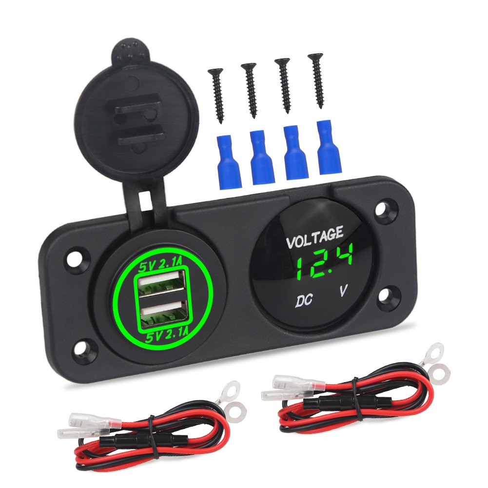 WATERWICH 2 3 4 Hole Marine Illuminated Toggle Rocker Switch Panel Waterproof Ignition Rocker Switch 12V-24V Volt Meter for RV Car Boat Trailer Vehicles Truck Yacht SUV (Two Hole Green)