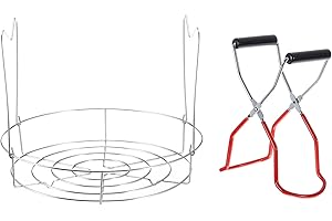uxcell 11" Canning Rack with Tongs, Stainless Steel Steamer Canning Jar Rack with Heart Shaped Handle, for Mason Jars Ball Ja