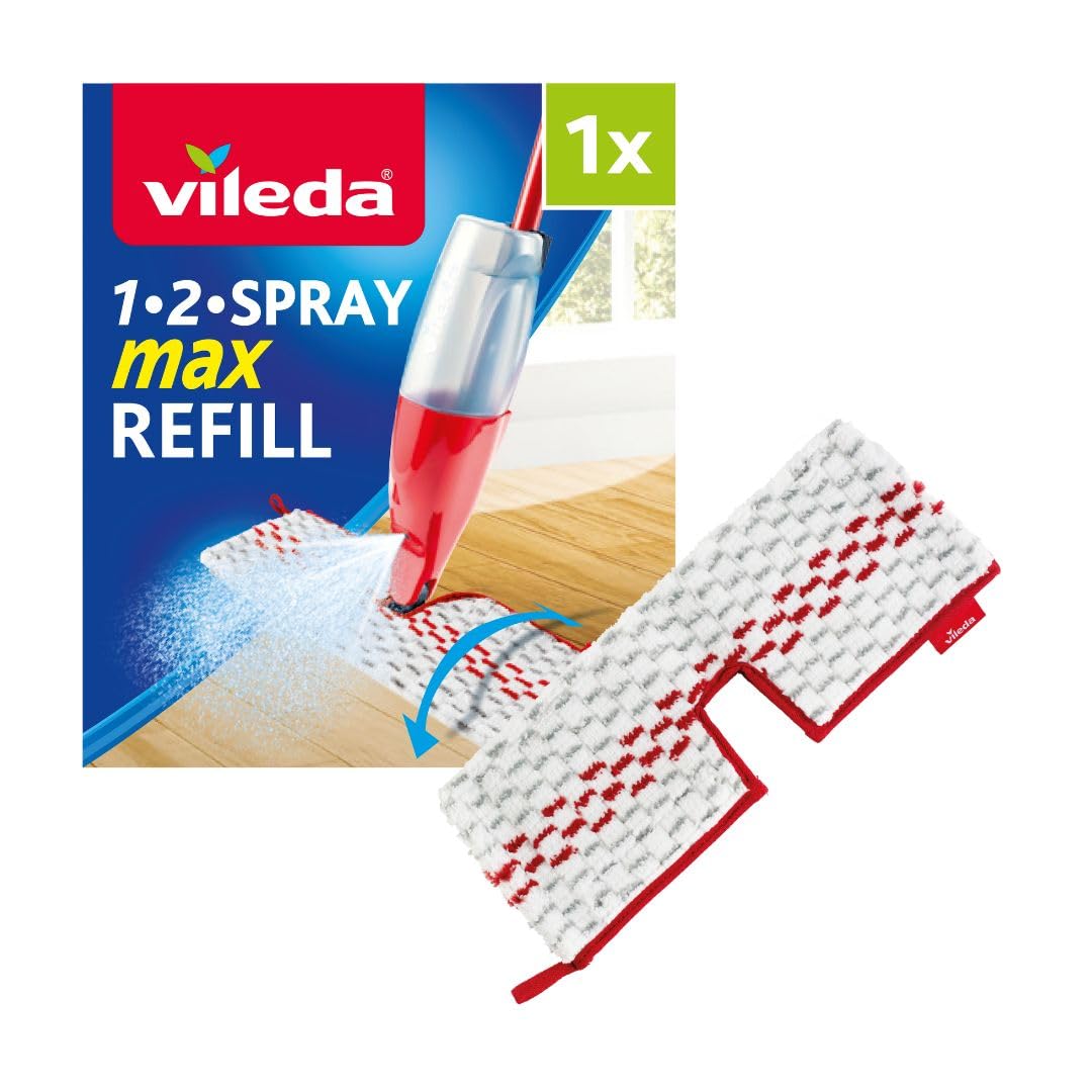 Vileda 1-2 Spray Max Refill - Double-Sided Cleaning for Wet & Dry Use - Fits 1-2 Spray Max - Authentic Vileda Mop Head Replacement - Machine Washable