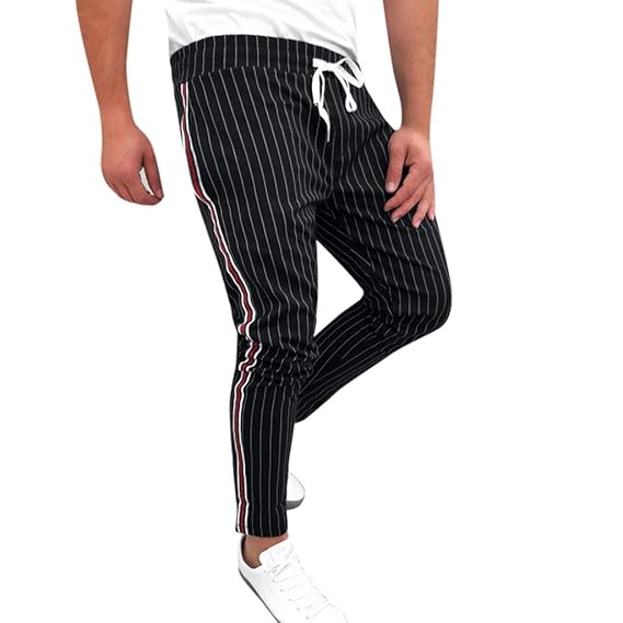 Amazon.com: Mens Striped Long Pants Casual Joggers Patchwork ...