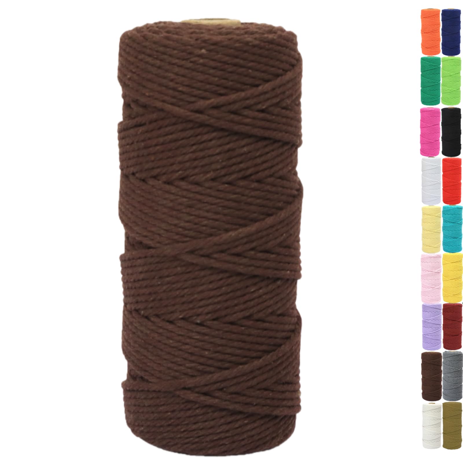 Binwat Natural Macrame Cotton Cord Twine String Colored Cotton Rope Yarn for DIY Crafts Knitting Plant Hangers Christmas Wedding Decor (Brown, 2mmx100m)