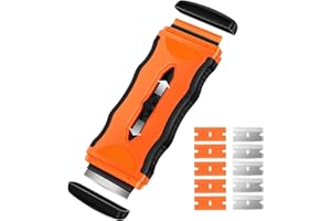 DEKEones Razor Blade Scraper, 1 Pack 2-in-1 Retractable Double-ended Razor Scraper Tool with Extra 5Pcs Plastic and Metal Razor Blades, Multi-Purpose Scraping Tool for Cooktop Oven (Orange）
