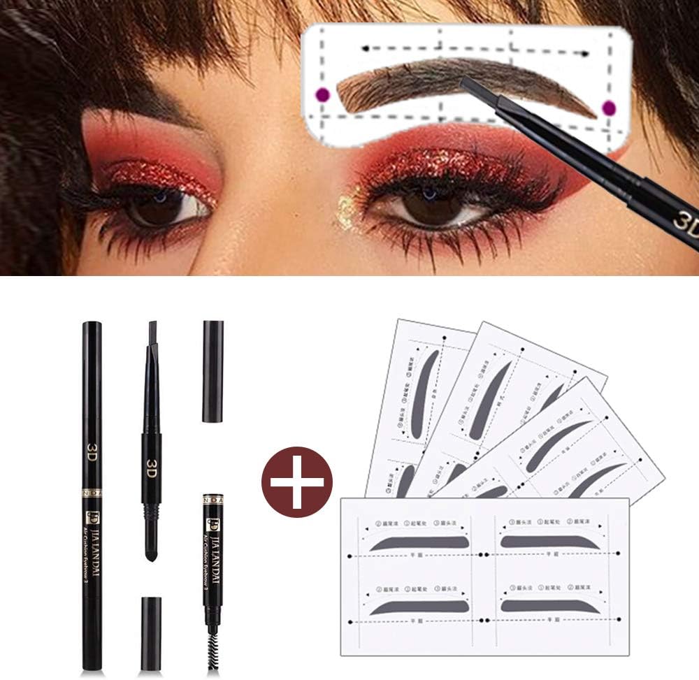 Eyebrow Stencil Shaper with 3 in 1 Eyebrow Pencil Powder Brush-Long Lasting Brow Pencil,Eyebrows Grooming Stencil Kit Reusable Styling Tool,36 Pcs