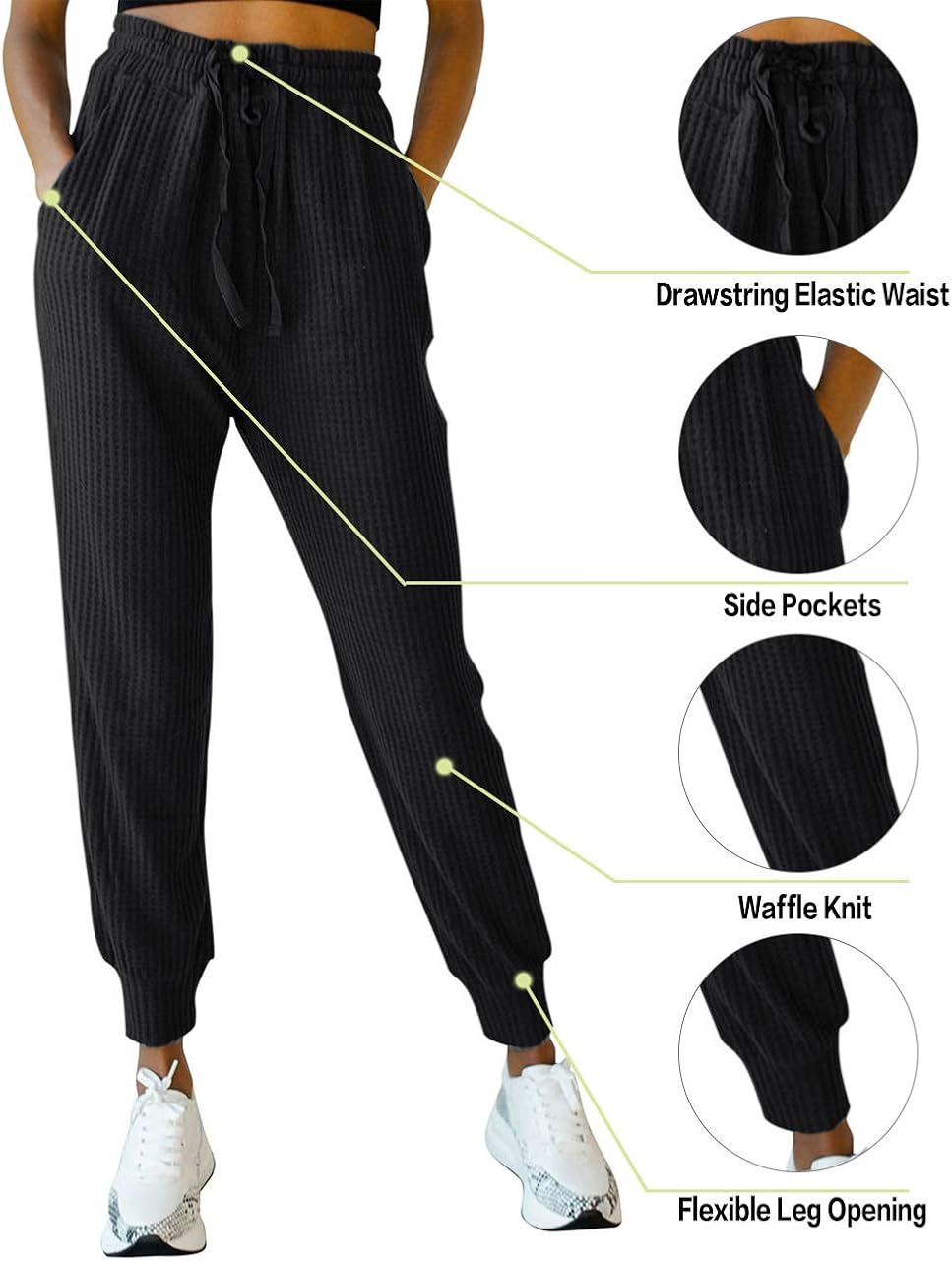 MIROL Women's Active Drawstring Joggers Pants Elastic Waist Waffle Knit Trousers Athletic Solid Color Sweatpants with Pockets: Clothing