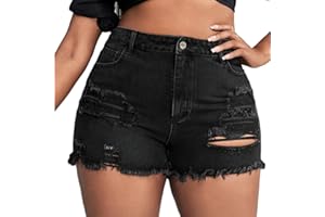 MapleHub Plus Size Denim Shorts Women High Waisted Ripped Folded Hem Jean Shorts