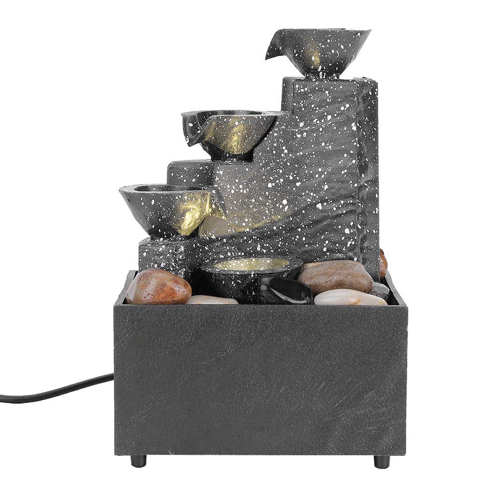 Tabletop Fountains, 3 Level Waterfall Indoor Fountains with 12 Natural Stones LED Light, USB Feng Shui Water Fountain Flowing Water Ornament for Home Decor, Yoga, SPA & Zen Meditation
