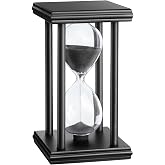 15 Minute Hourglass Timer, Wooden Stand Sand Timer Clock, Black Sand Watch 15 Min, Antiguo Reloj De Arena, Large Unique Hour Glass Sandglass for Home Desk Office (Black)