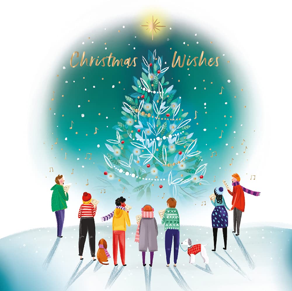 Ling Design Carol Singers Contemporary Art Charity Christmas Cards - Pack of 6 Xmas Cards - Set E (Around The Tree)