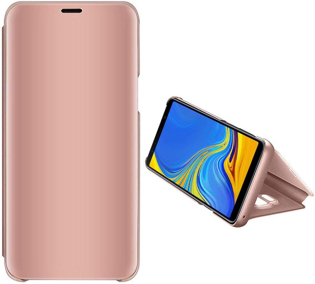 Galaxy A7 2018 Case, Clear Standing Slim Fit Translucent Mirror Smart [Metal Electroplating Technology] [Mirror Flip Folio Case Cover][Anti-Scratch] Case For Samsung Galaxy A7 2018 (ROSE GOLD)