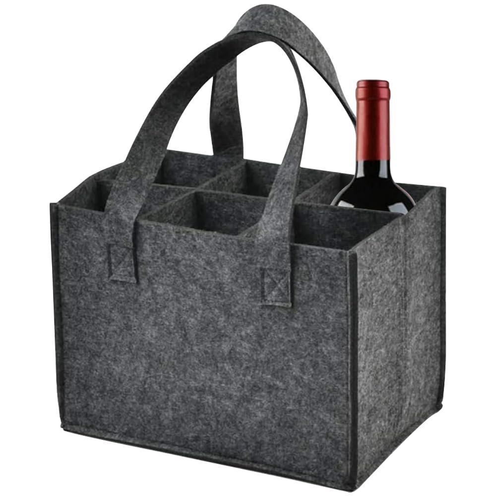 YWKJDDM Wine Bottle Carrier Felt, 6-Compartment Bottle Bag, Portable Wine Tote Carrier, Wine Bottle Holder for Travel, Picnic, Barbecue, Party Gifts (Grey)