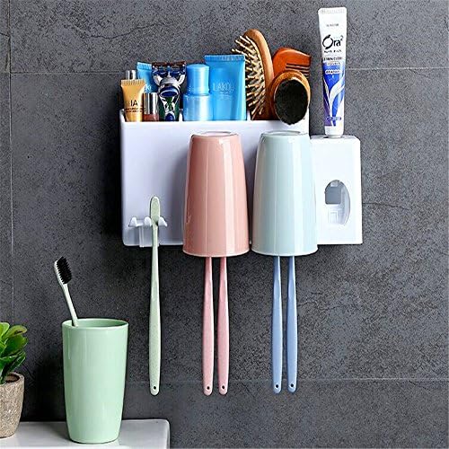 Toothbrush Holder Automatic Toothpaste Dispenser with 3 Cups 6 toothbrush slots Wall Mount No Drilling Multifunctional Toothpaste Squeezer by AENMIL