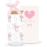 LANGASQUE Coquette Pink Bow Glass Cup with Lids and Straws, 16 oz Cute Glass Cup, Aesthetic Iced Coffee Tumbler with Gift Box