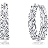 WSKFLY 14K Gold/White Plated Lightweight Wheat Circle Hoop Earrings for Women,Marquise Cubic Zirconia Earrings Hypoallergenic Everyday Jewelry